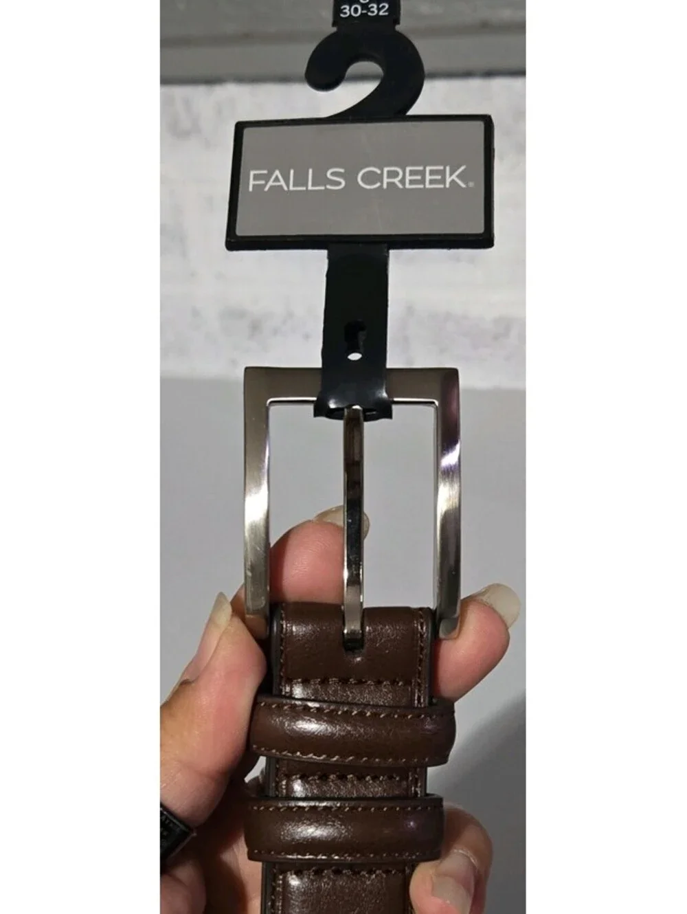 Falls Creek Men's Brown Belt Nickel Buckle Solid 1.5 in Regular Size 30-32